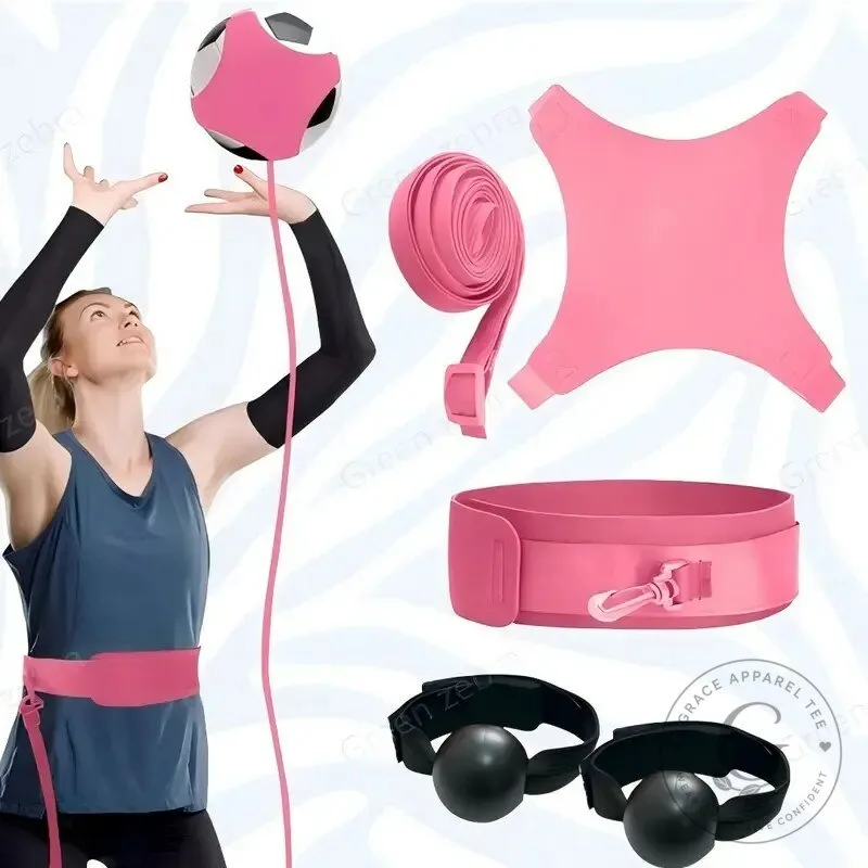 Volleyball Training Belt with Ball Rebounder and Hand Pump Pink Set