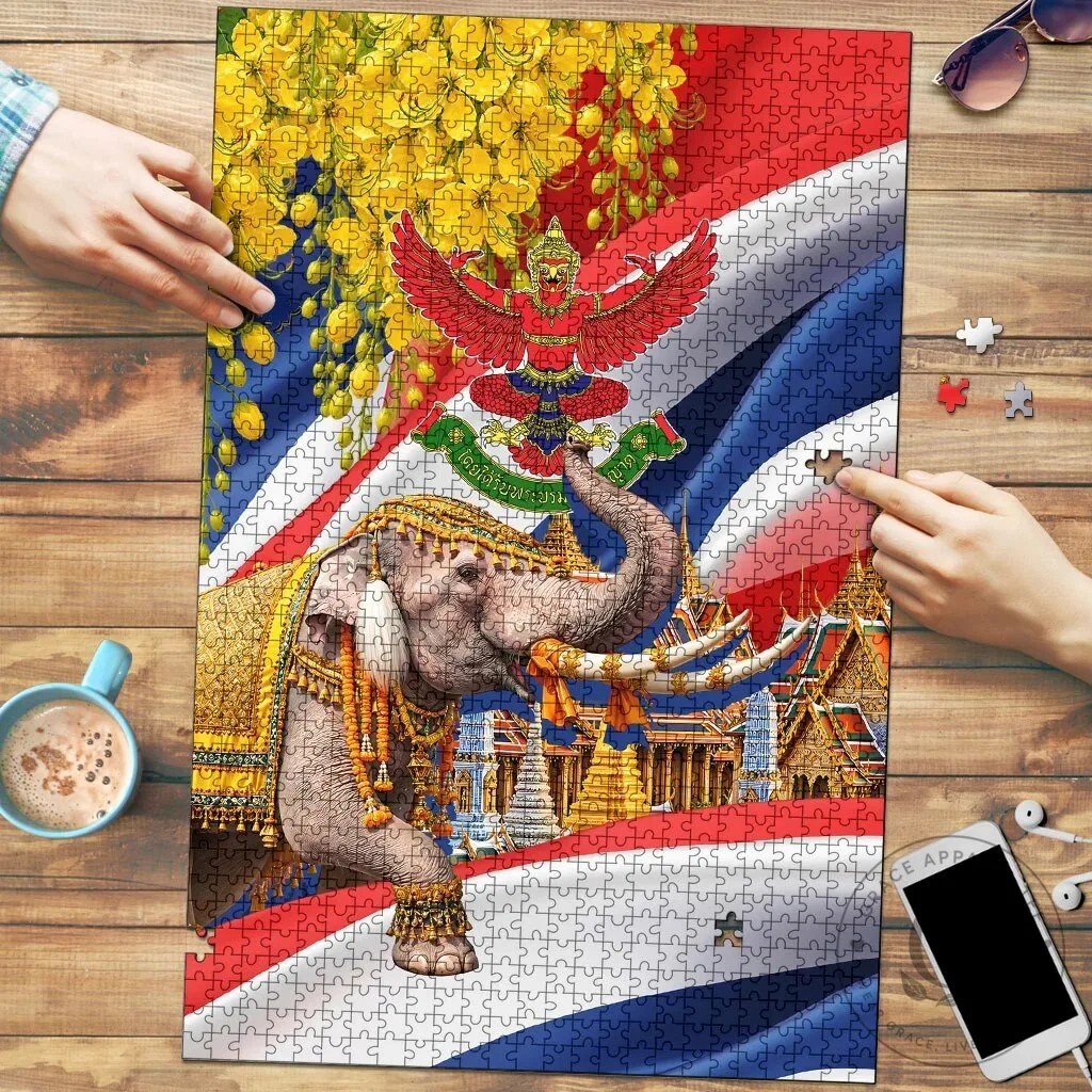 Thailand Golden Buddha Elephant Temple Garuda Art Jigsaw Puzzle