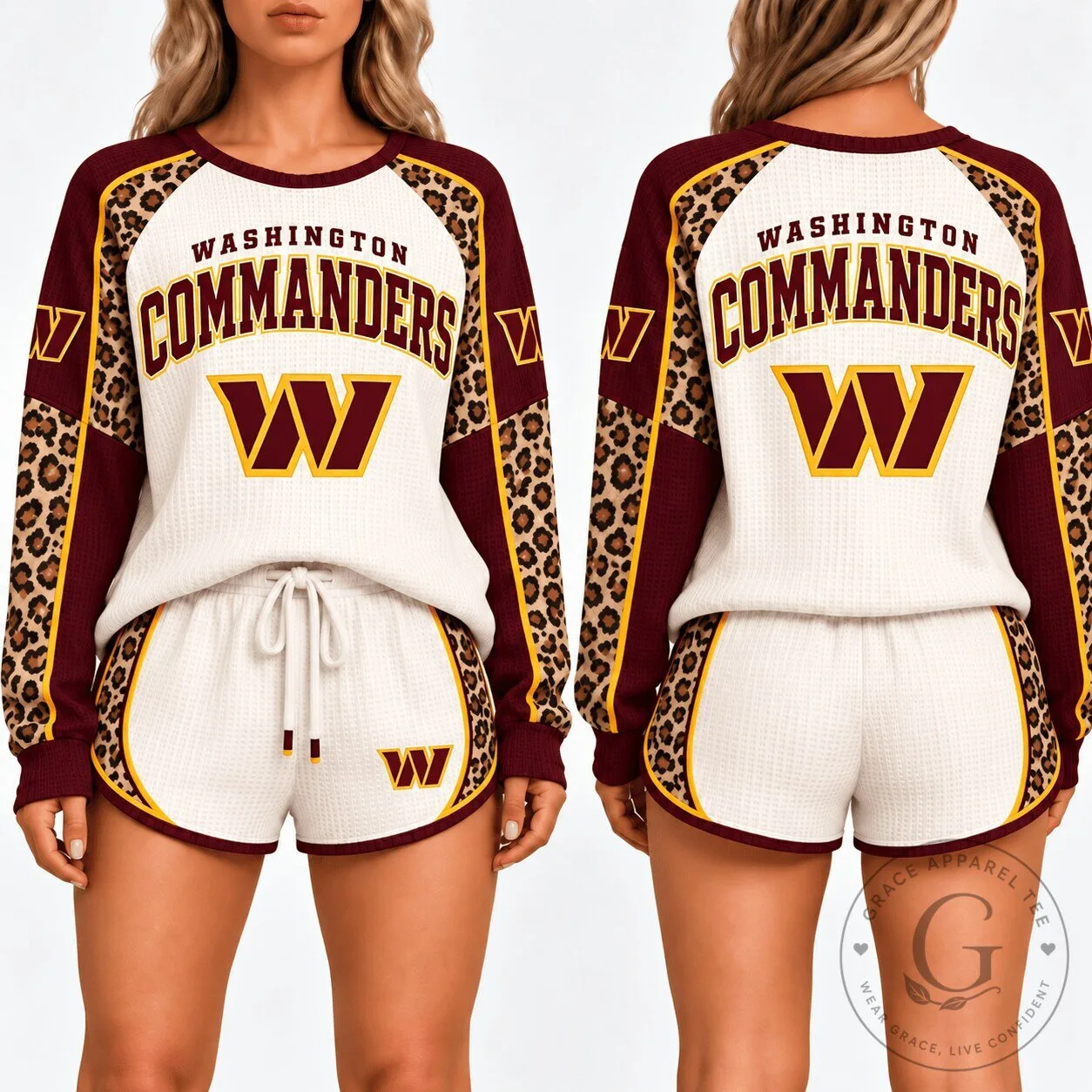 Washington Commanders Leopard Print Waffle Knit Lounge Set for Women