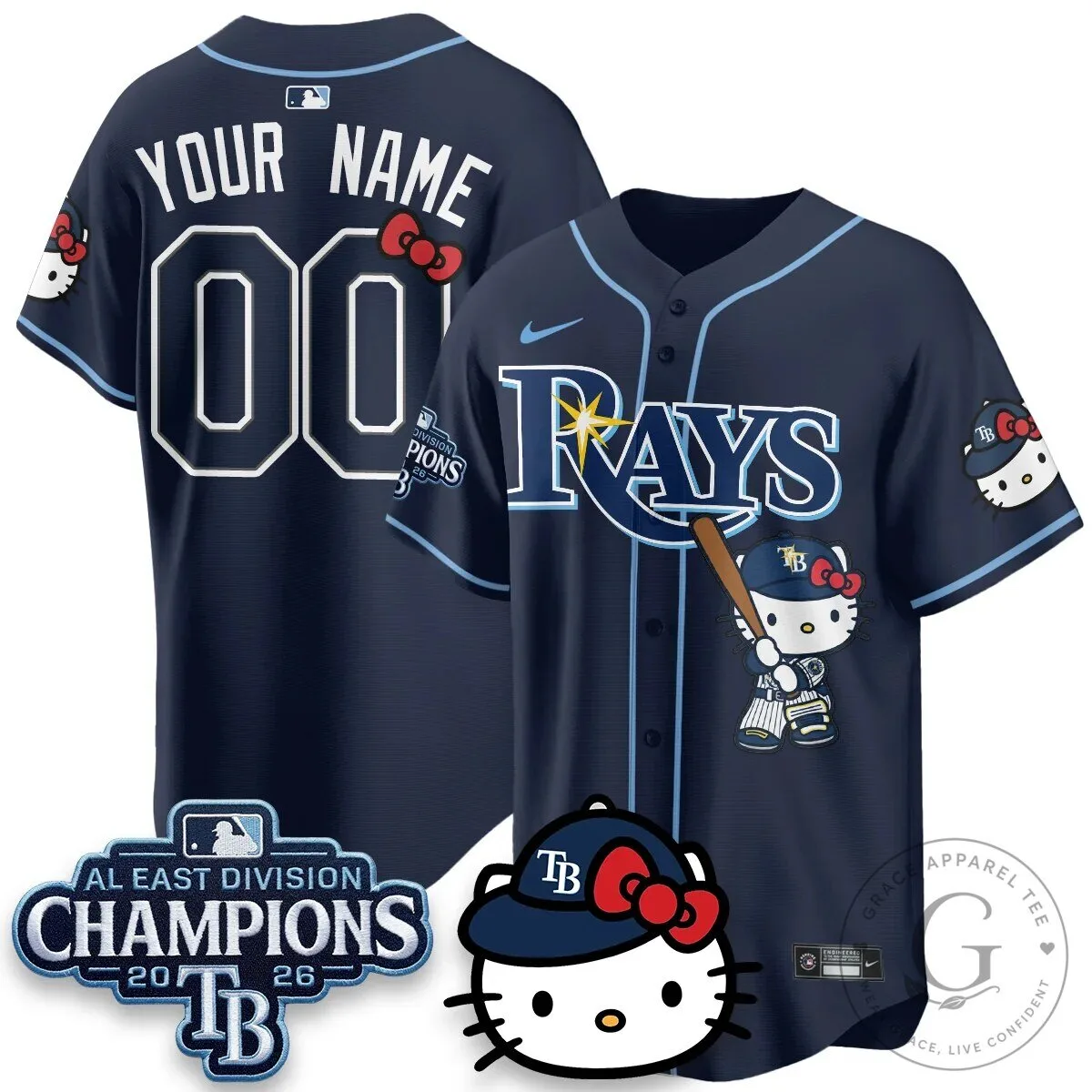 2026 AL East Division Champions Baseball Jersey - Tampa Bay Rays x Hello Kitty Edition 9 2026 AL East Division Champions Baseball Jersey - Tampa Bay Rays x Hello Kitty Edition
