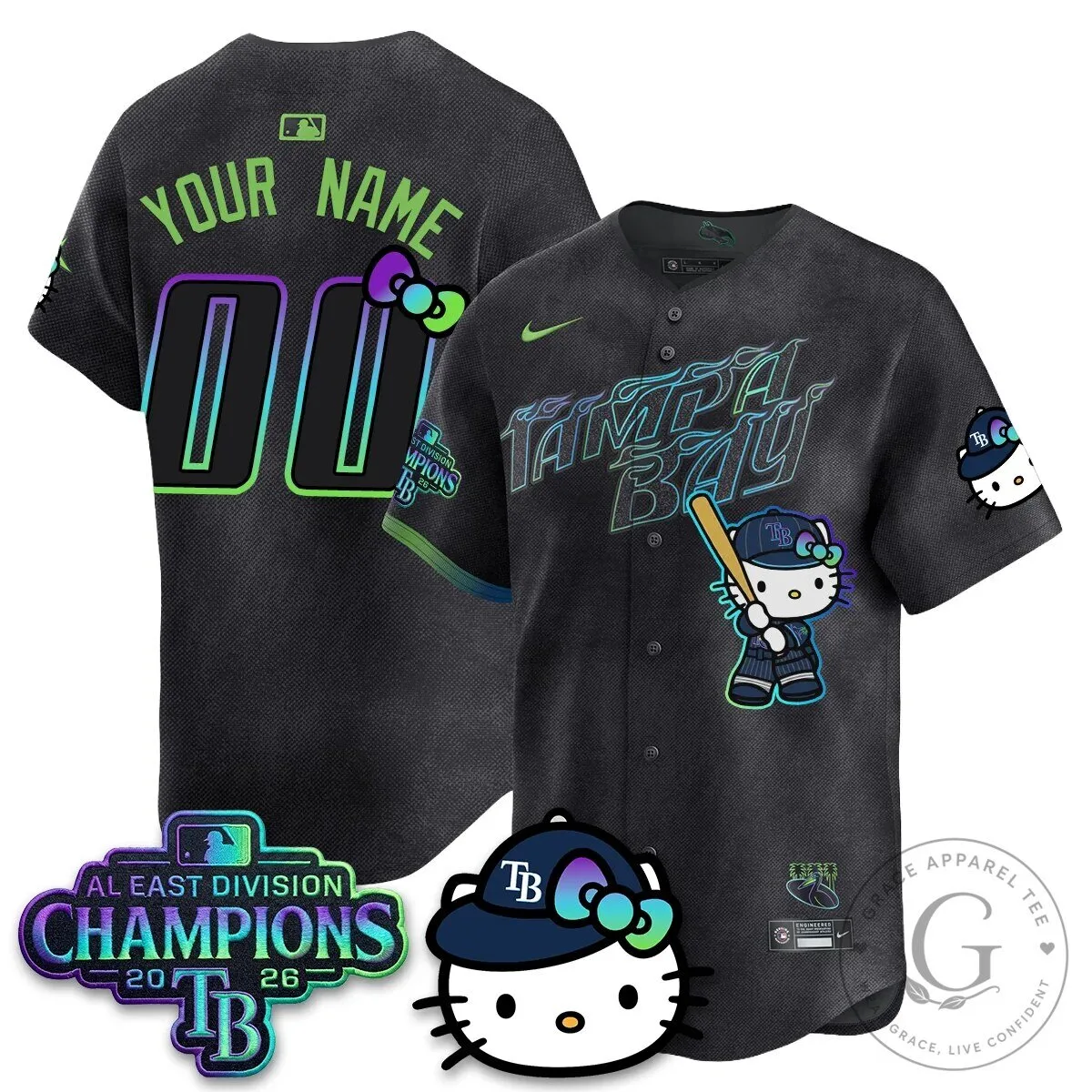 2026 AL East Division Champions Baseball Jersey - Tampa Bay Rays x Hello Kitty Edition 10 2026 AL East Division Champions Baseball Jersey - Tampa Bay Rays x Hello Kitty Edition