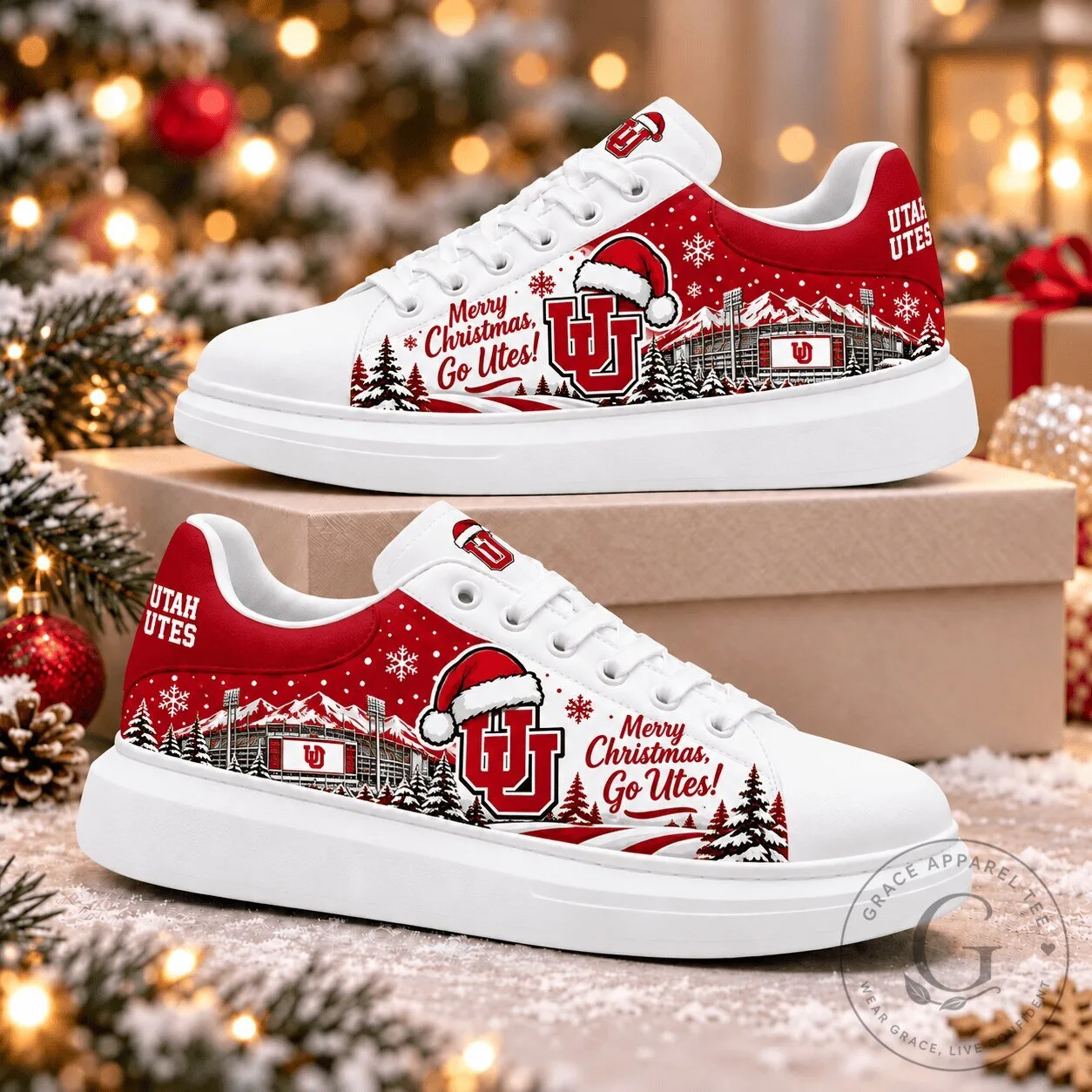 Utah Utes Merry Christmas Go Utes Holiday Fan Shoes