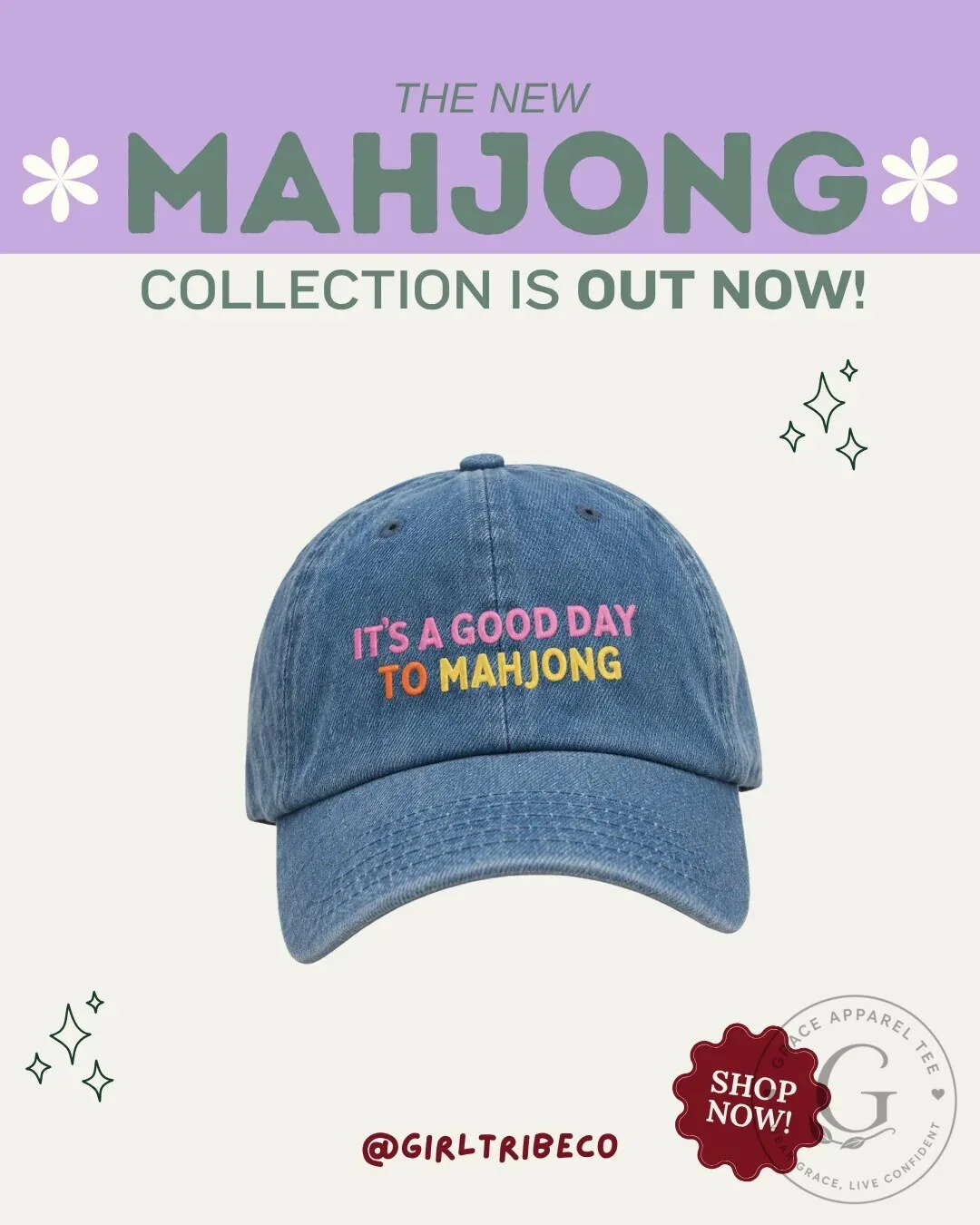 It's A Good Day To Mahjong Embroidered Denim Baseball Cap Hat