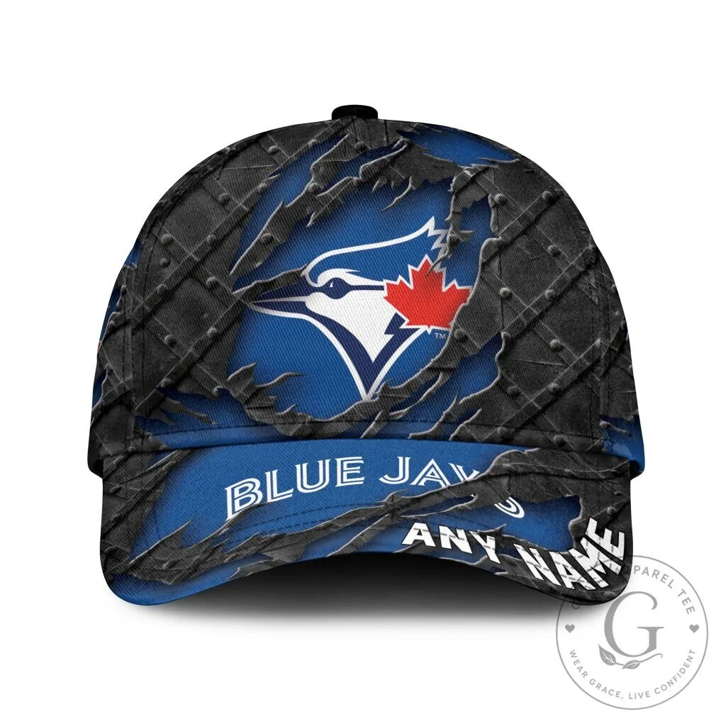 Toronto Blue Jays Personalized Name Baseball Cap with Ripped Metal Design