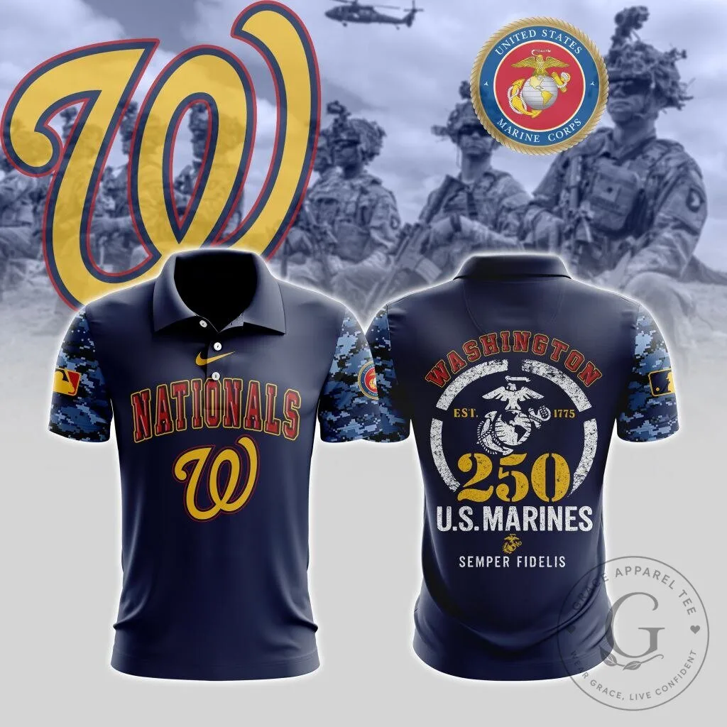 Washington Nationals United States Marine Corps 250th Birthday Polo Shirt