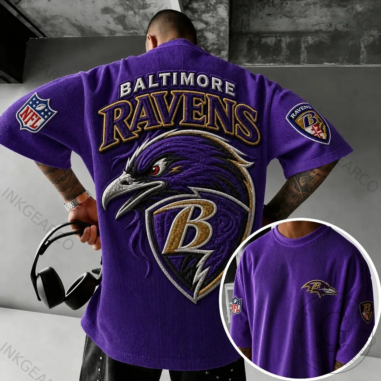 Baltimore Ravens NFL Football Team Embroidered Purple Short-Sleeve T-Shirt