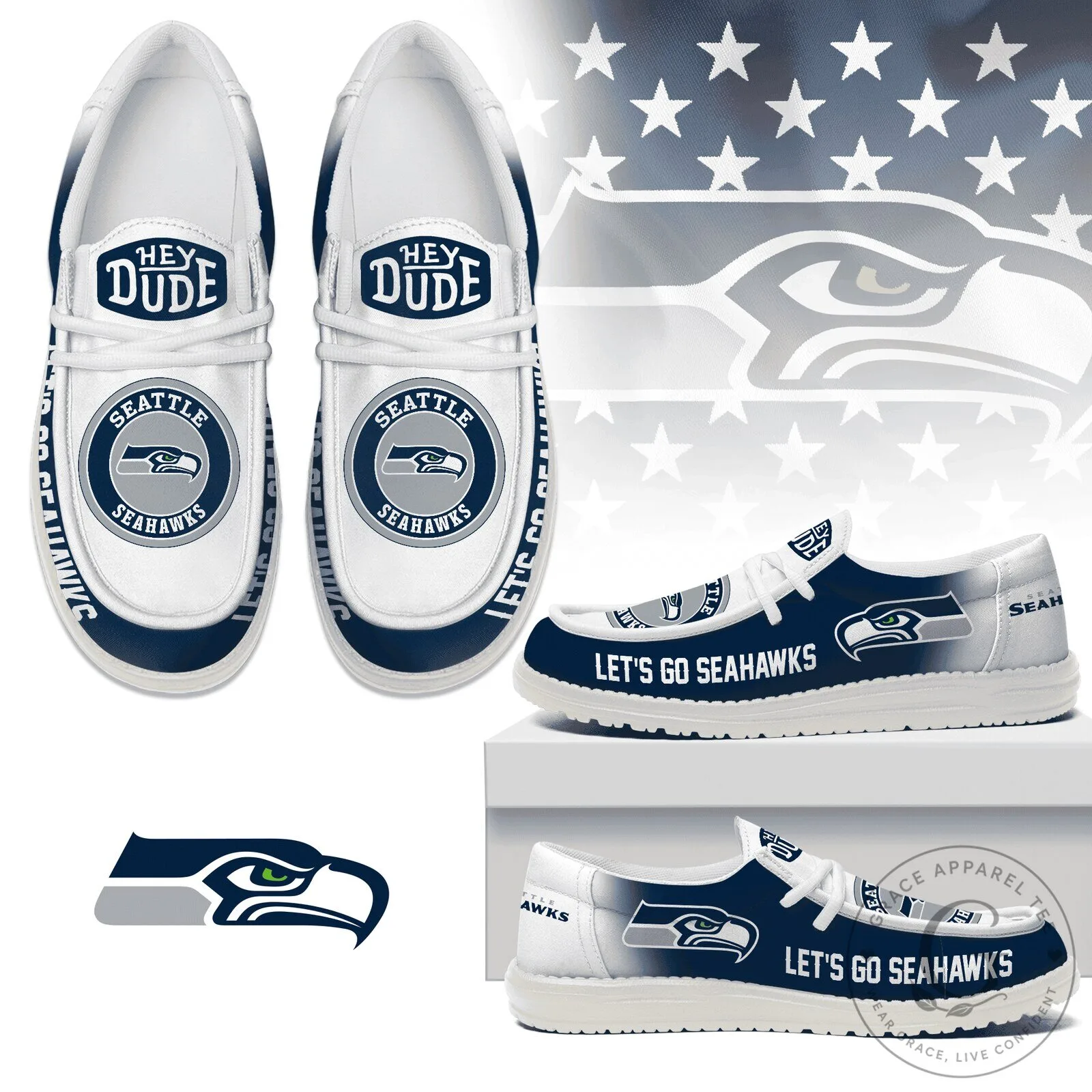 Seattle Seahawks Football Team Hey Dude Style Loafer Shoes for Men 2 Seattle Seahawks Football Team Hey Dude Style Loafer Shoes for Men