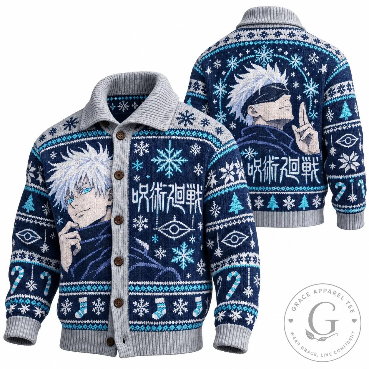 Jujutsu Kaisen Satoru Gojo Ugly Christmas Sweater Cardigan