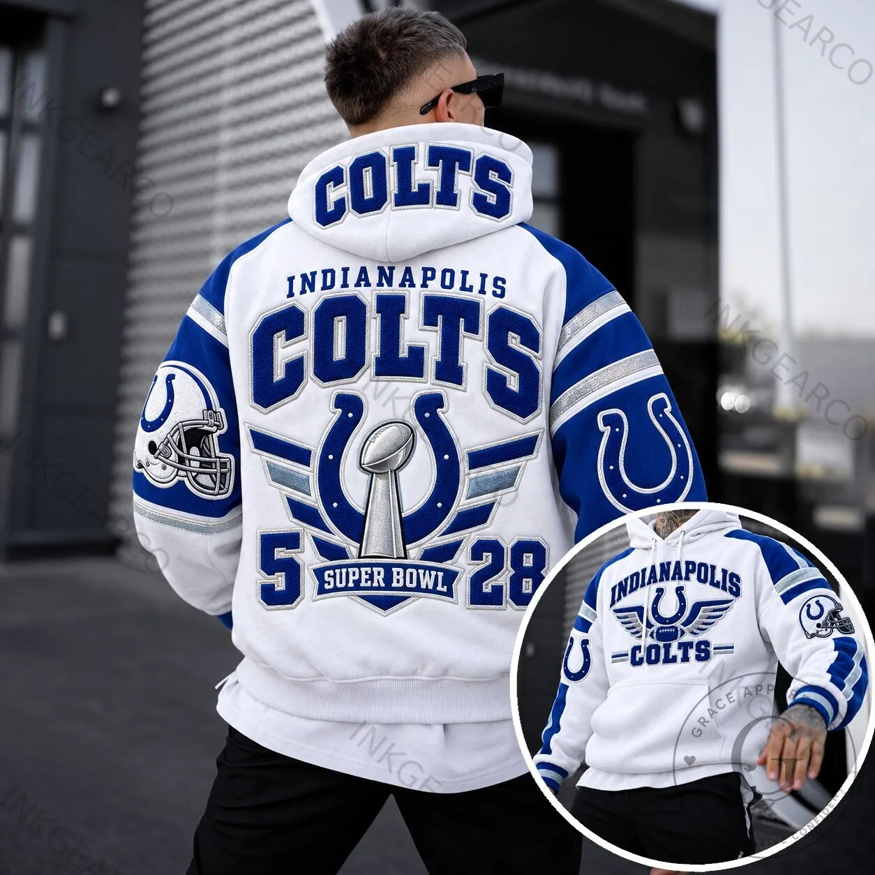 Indianapolis Colts Super Bowl 58 Champions Football Team White Hoodie 5 Indianapolis Colts Super Bowl 58 Champions Football Team White Hoodie