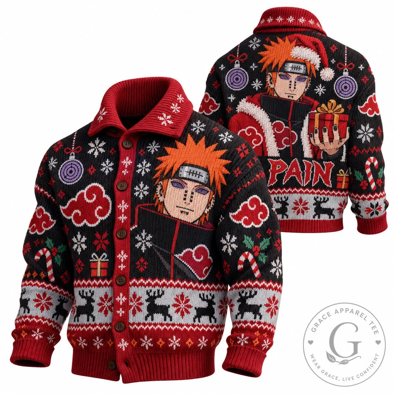 Naruto Akatsuki Pain Christmas Holiday Ugly Sweater Cardigan