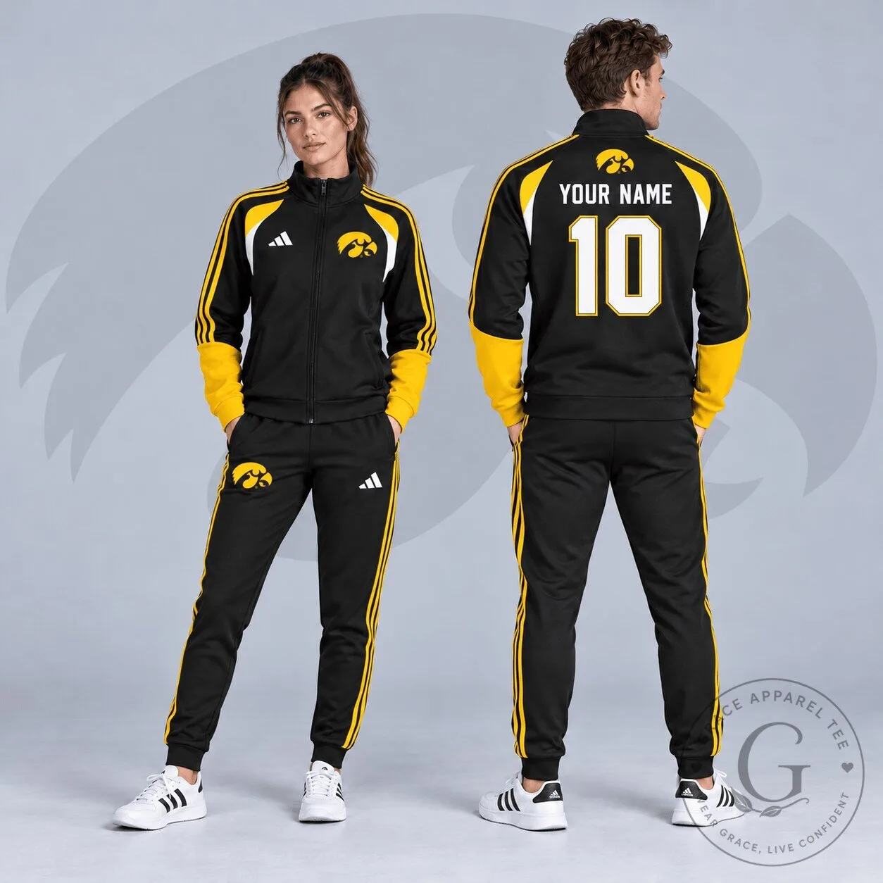 Iowa Hawkeyes Personalized Varsity Stripe Full-Zip Jacket and Jogger Tracksuit Set
