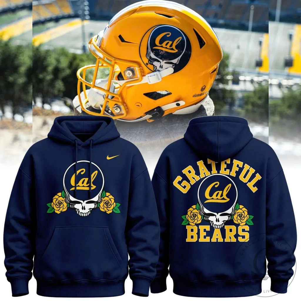California Golden Bears Grateful Dead Skull and Roses Navy Blue Hoodie
