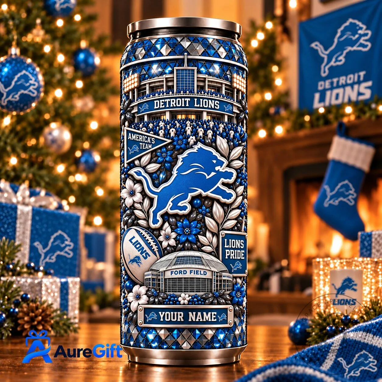 Detroit Lions NFL Football Team Personalized Can Tumbler