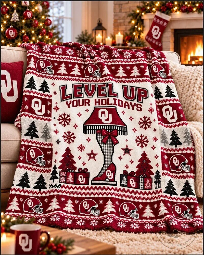 Oklahoma Sooners Level Up Your Holidays Christmas Knitted Blanket