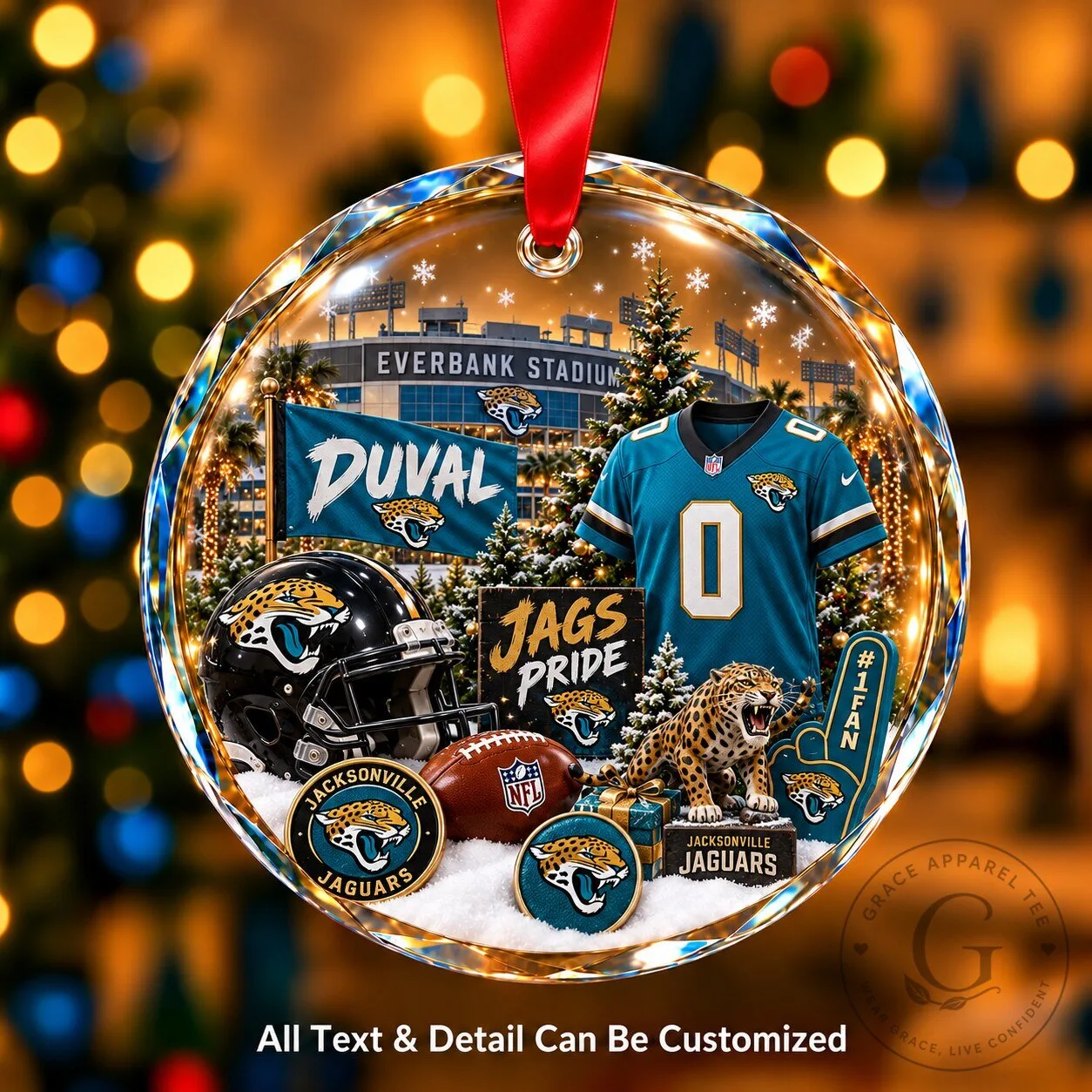 Jacksonville Jaguars Christmas Tree Ornament with EverBank Stadium and Team Gear