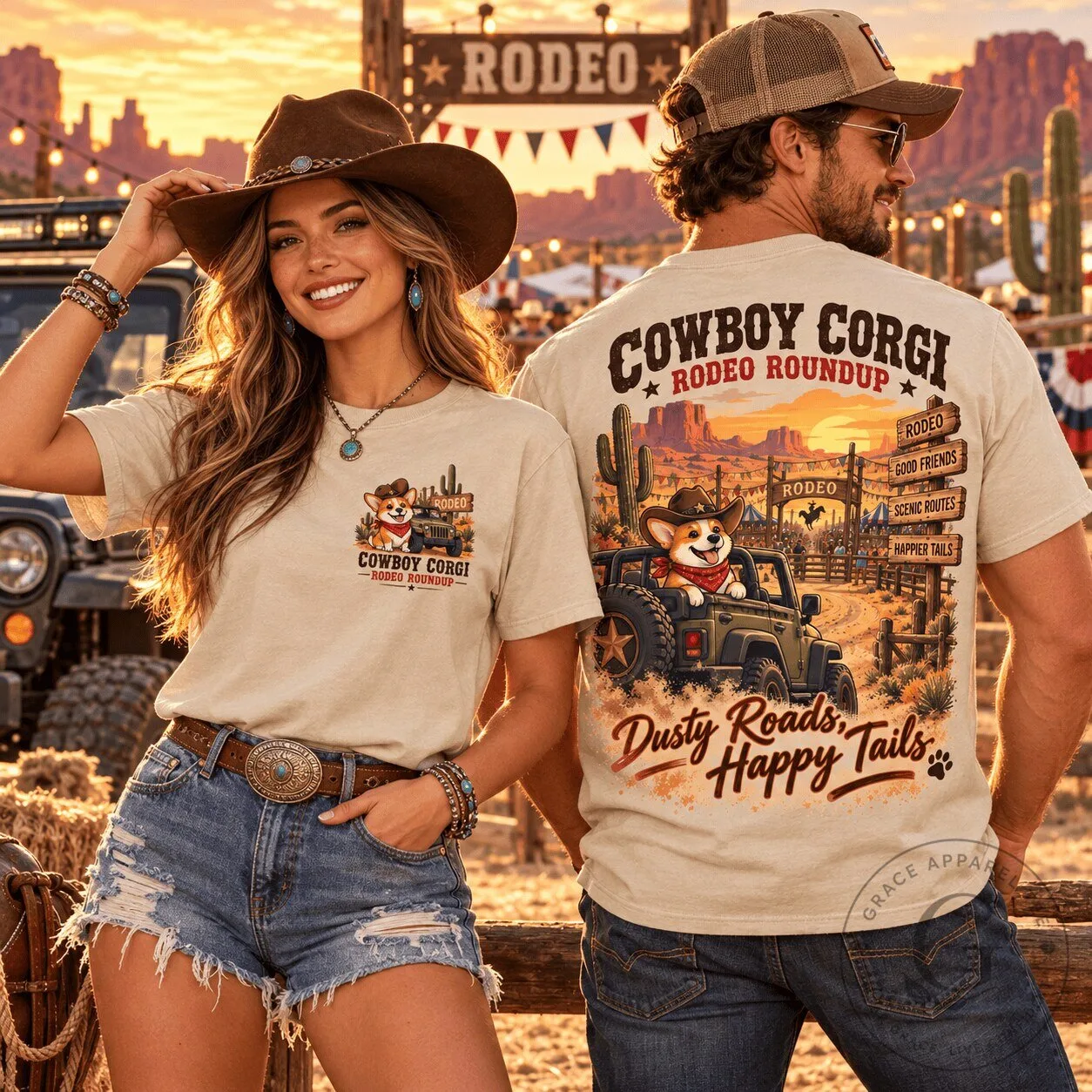 Cowboy Corgi Rodeo Roundup Western Graphic T-Shirt for Dog Lovers