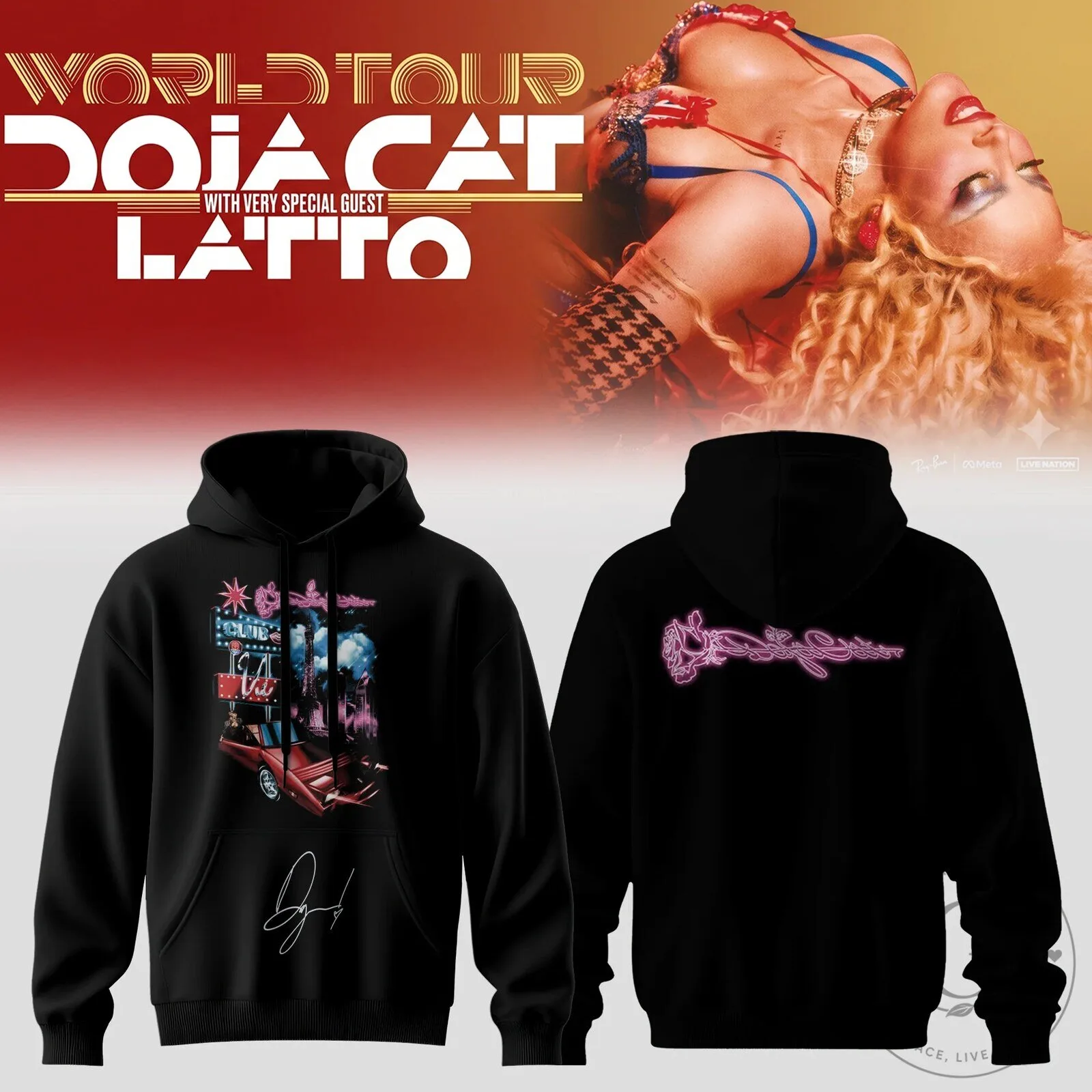 Doja Cat and Latto World Tour Concert Graphic Black Hoodie