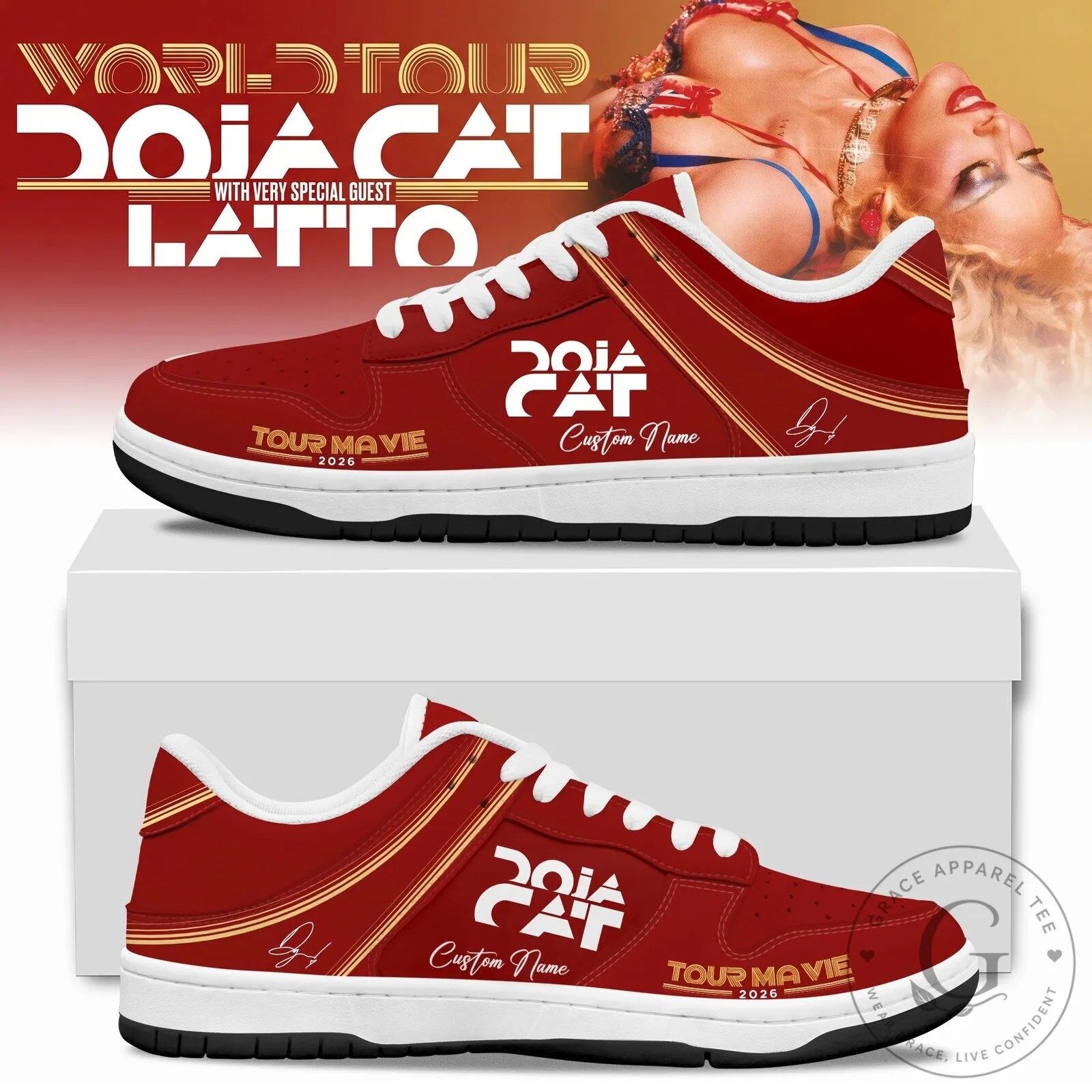 Doja Cat Tour Ma Vie 2026 World Tour Red Custom Name Sneakers