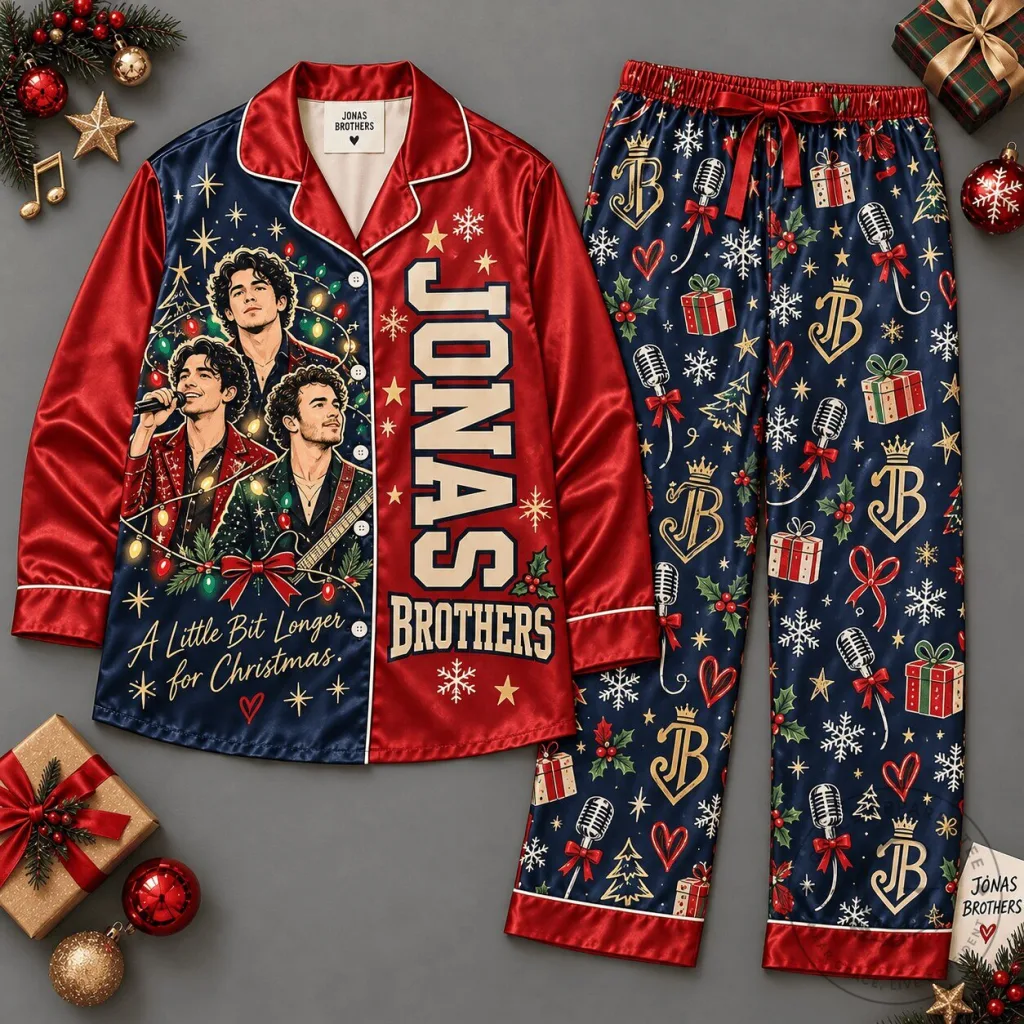 Jonas Brothers Christmas Holiday Portrait Long Sleeve Pajamas Set