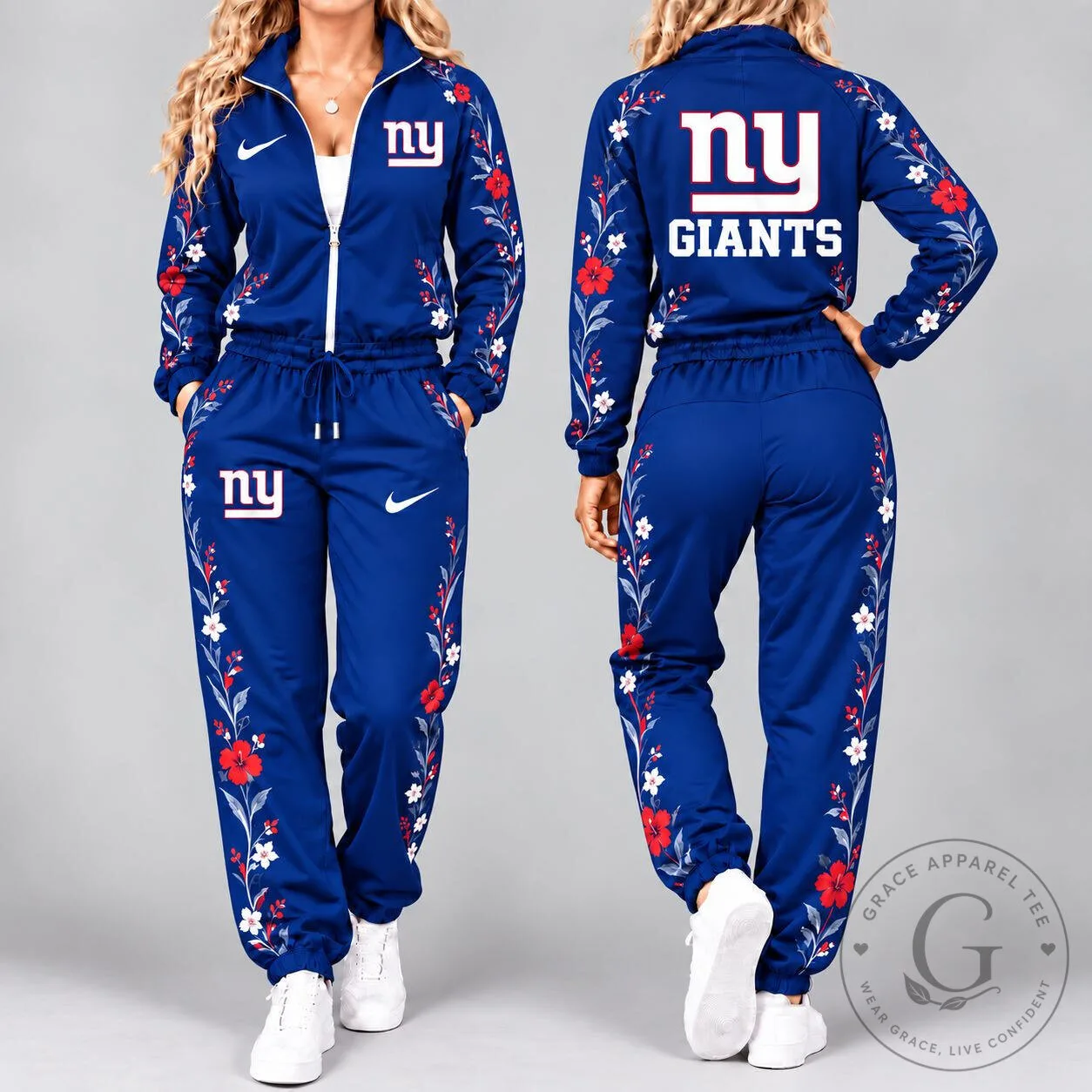 New York Giants Floral Embroidered Women's Full-Zip Tracksuit Set