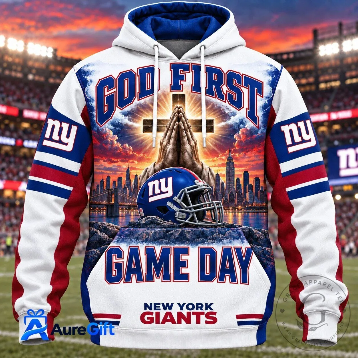 New York Giants God First Game Day Football Fan Hoodie
