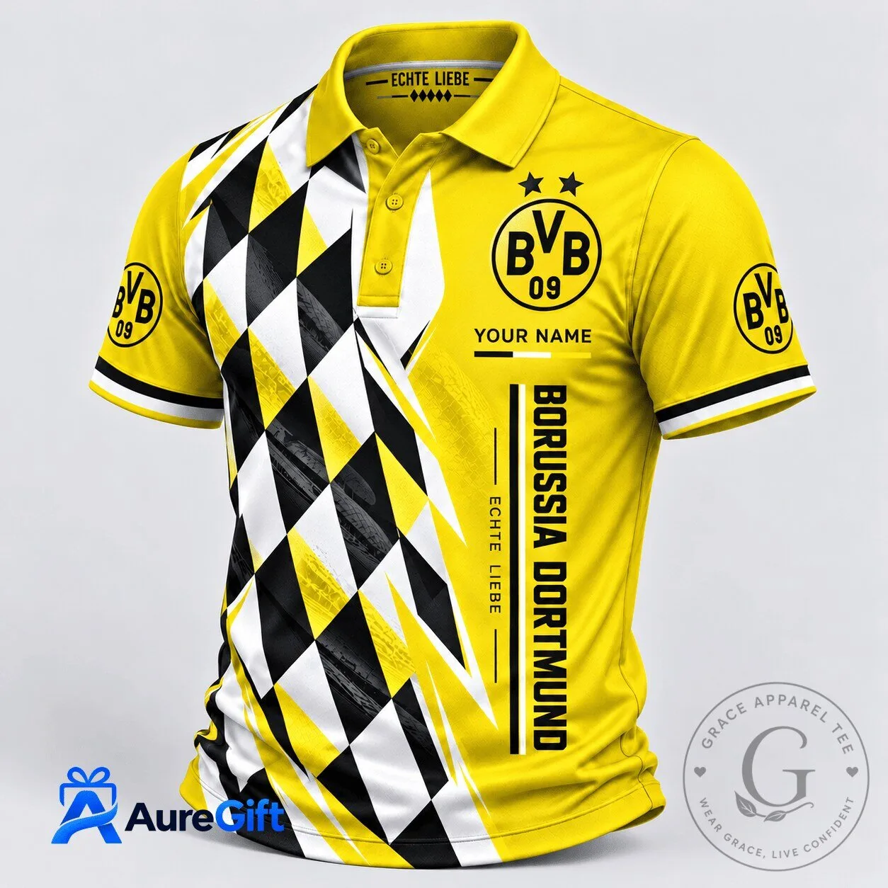 Borussia Dortmund Bundesliga Matchday Yellow Personalized Polo Shirt