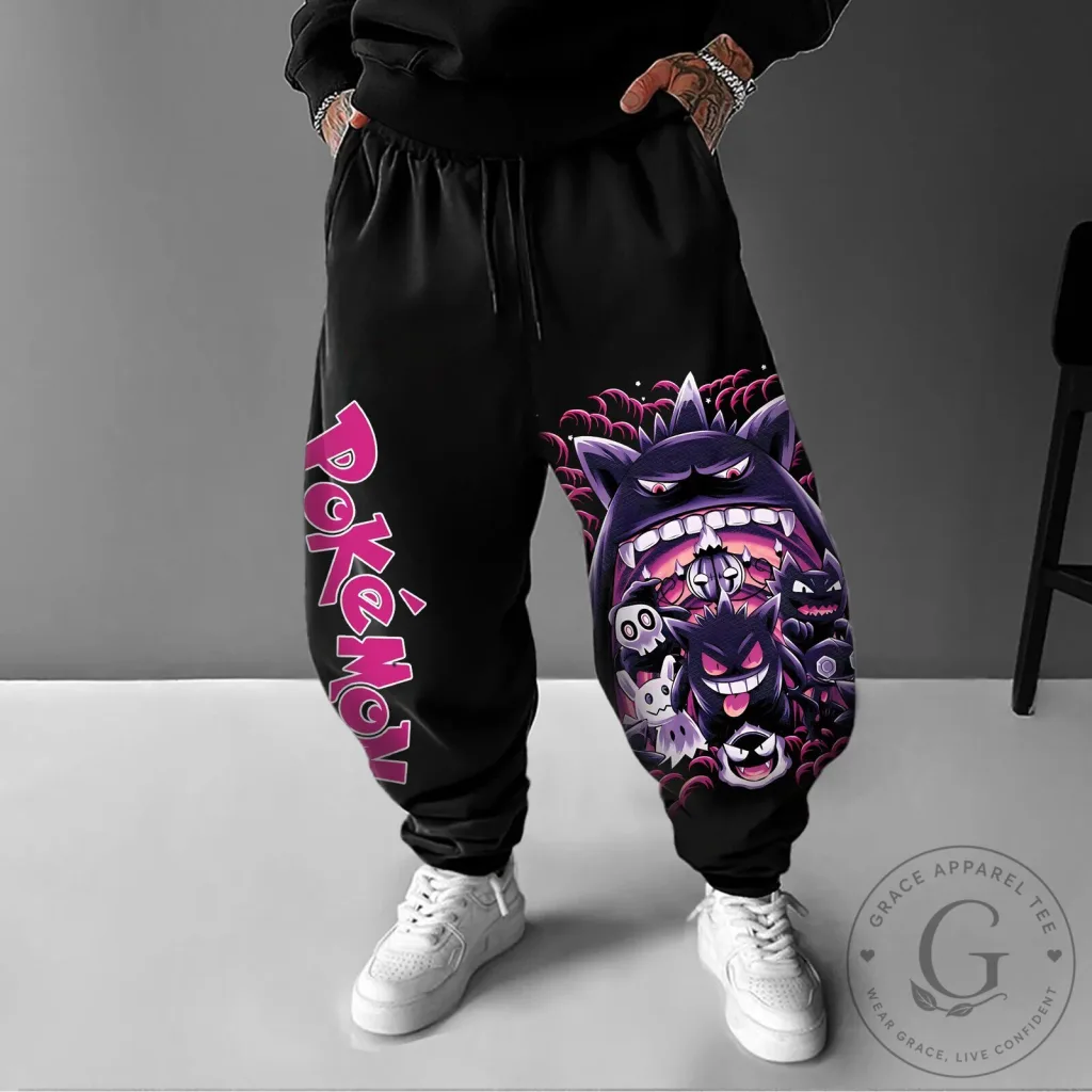 Pokemon Gengar Haunter Ghastly Ghost Type Black Jogger Pants