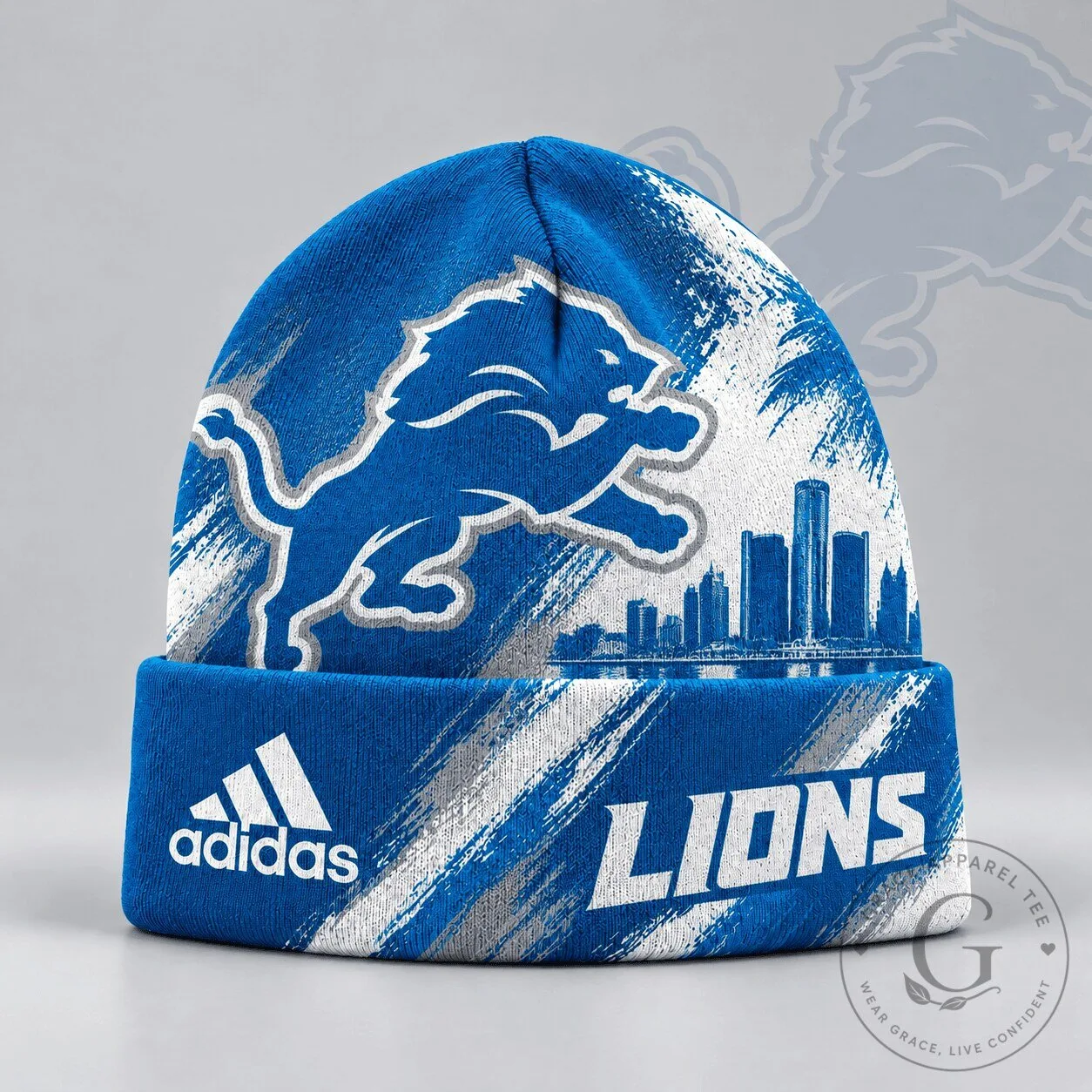 Detroit Lions Adidas Urban Skyline Distressed Brushstroke Knit Beanie