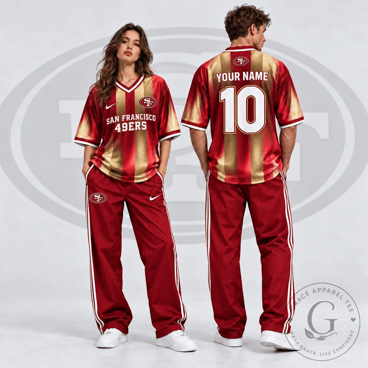 San Francisco 49ers Custom Name and Number Red Gold Striped Football Jersey