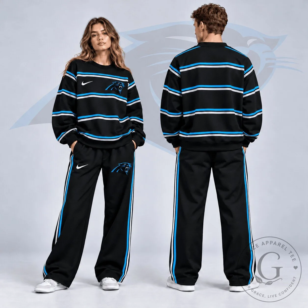Carolina Panthers NFL Classic Horizontal Racing Stripe Crewneck Sweatshirt