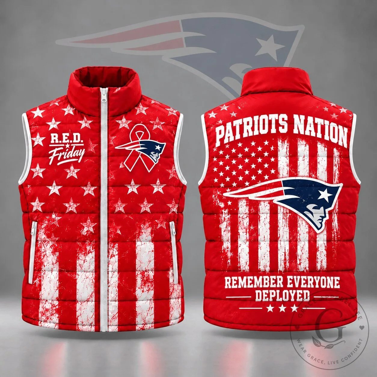 New England Patriots R.E.D. Friday Remember Everyone Deployed Puffer Vest