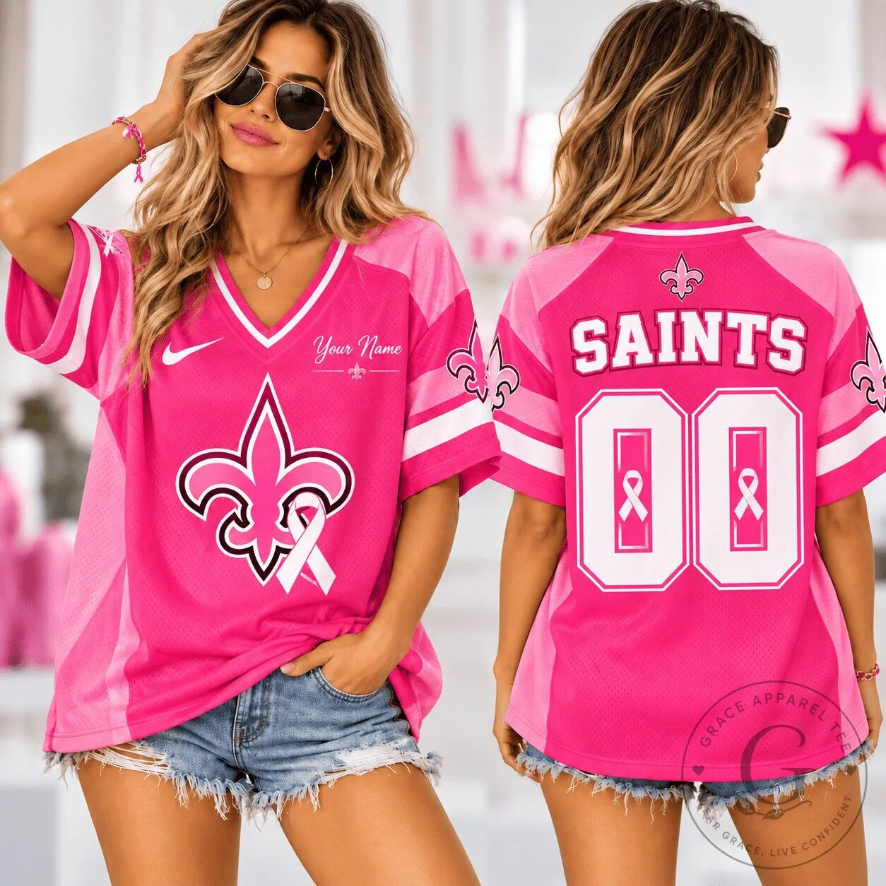 New Orleans Saints Pink Breast Cancer Awareness Football Jersey