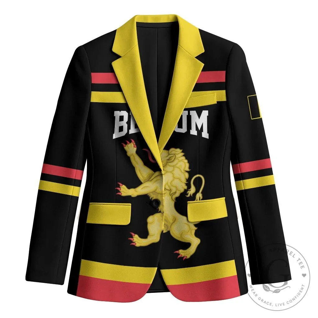 Belgium National Flag Lion Crest Black and Yellow Blazer Jacket