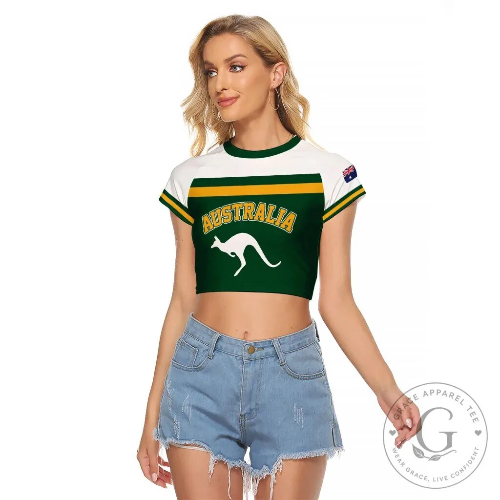 Australia Green and Gold Kangaroo Cropped T-Shirt for Women