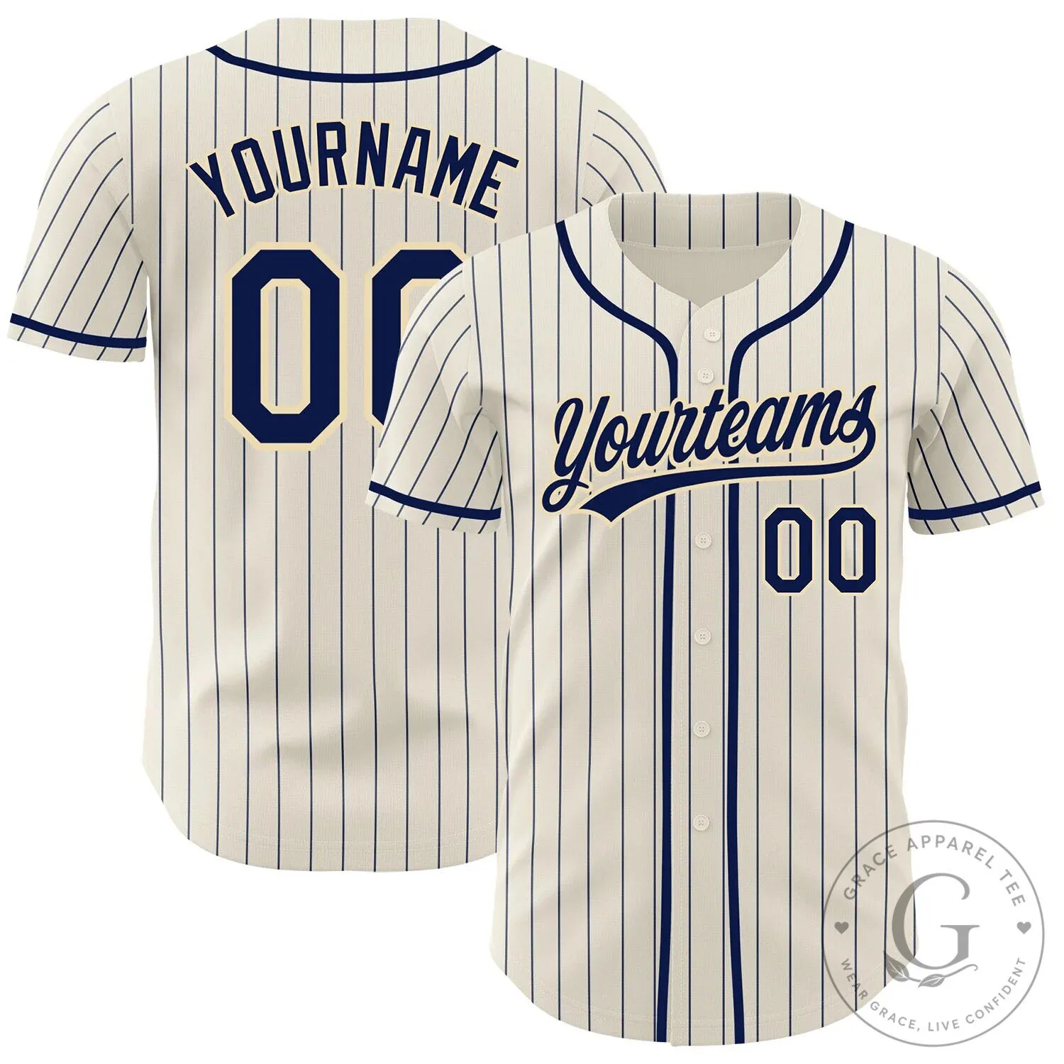 Custom Cream Navy Pinstripe Authentic Baseball Jersey with Personalized Name and Number