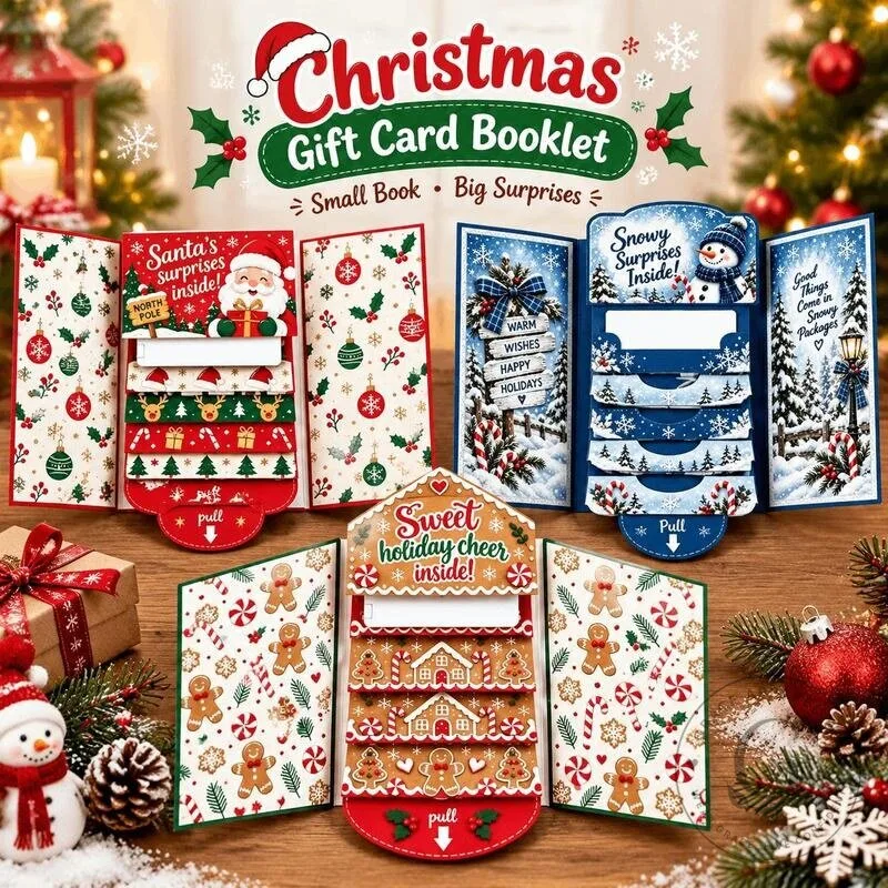 Christmas Gift Card Booklet Interactive Pull-Tab Holiday Greeting Card