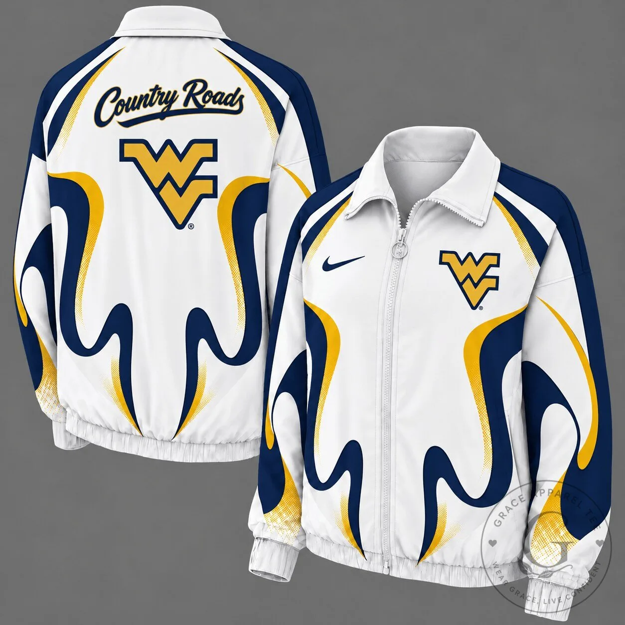 West Virginia Mountaineers Country Roads Retro Flame Design Windbreaker Jacket