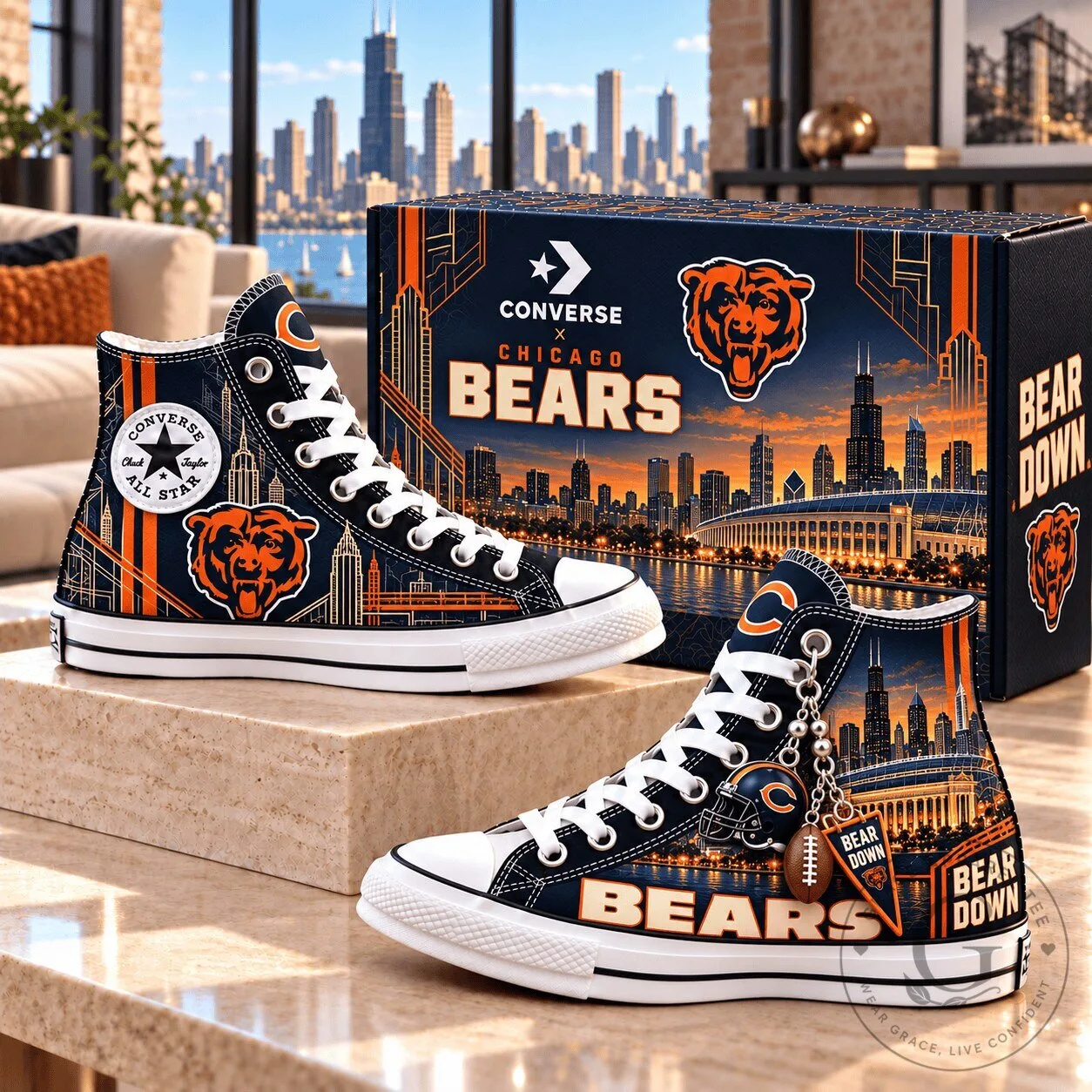 Chicago Bears High-Top Sneakers, Converse All Star Football Team Shoes