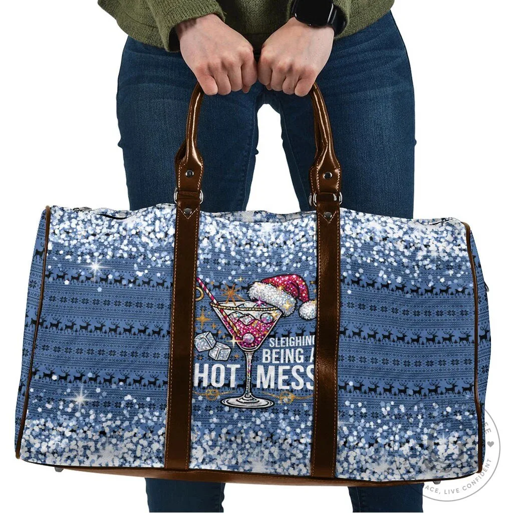 Sleighing Being A Hot Mess Christmas Cocktail Martini Glass Travel Bag