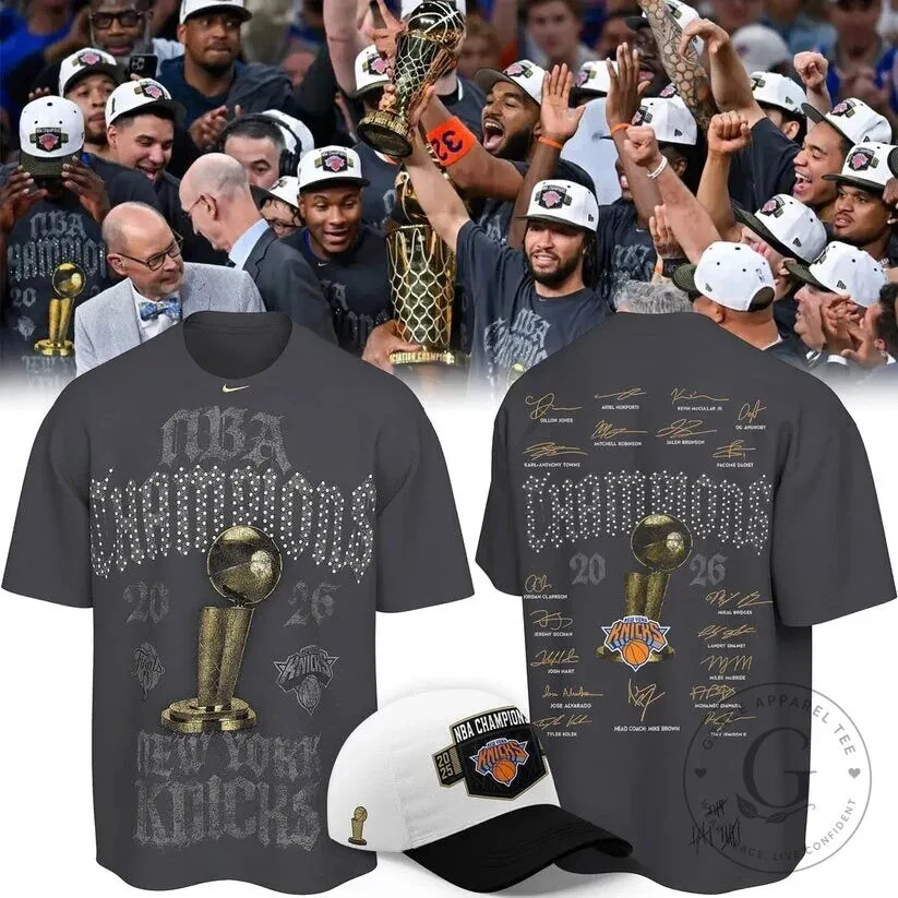 New York Knicks 2026 Champions Locker Room T-Shirt from the NBA Finals