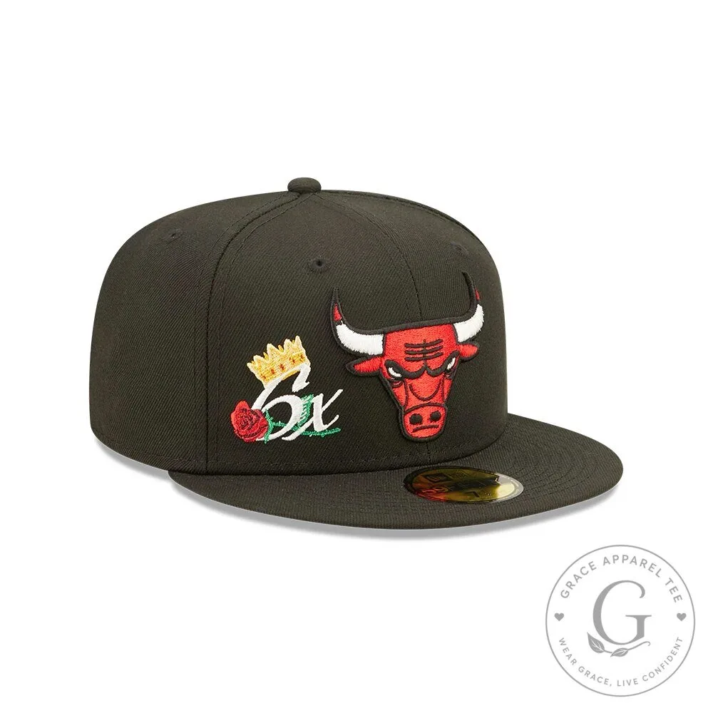 Chicago Bulls NBA Basketball Team Crown Six Times Champions Fitted Cap Hat