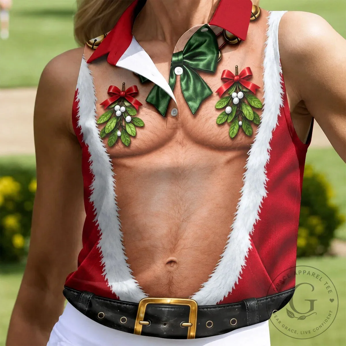 Funny Santa Claus Bare Belly Christmas Polo Shirt