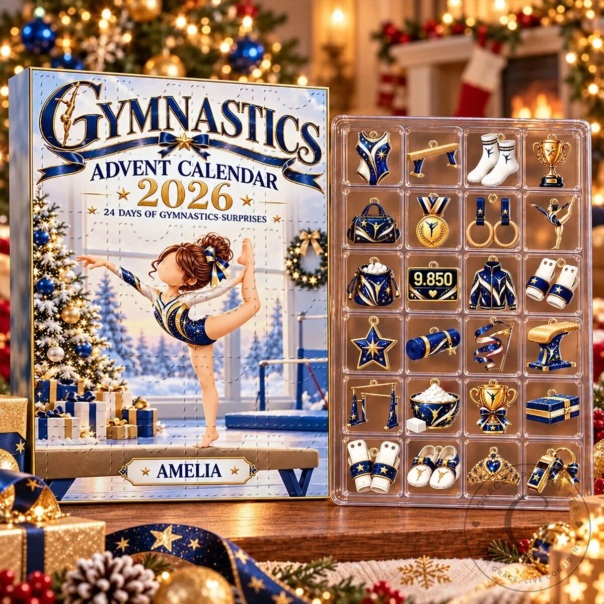Personalized Gymnastics Advent Calendar 2026 for Girls, 24 Days of Surprises