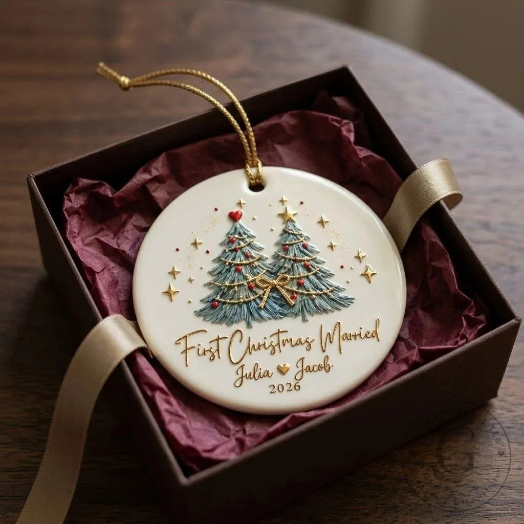 First Christmas Married Personalized Ornament with Custom Names and Year 10 First Christmas Married Personalized Ornament with Custom Names and Year