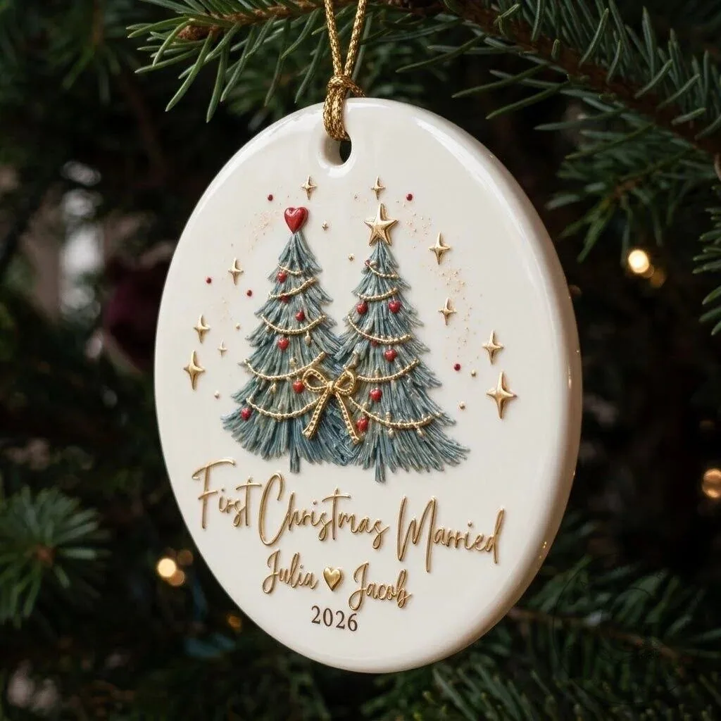 First Christmas Married Personalized Ornament with Custom Names and Year 12 First Christmas Married Personalized Ornament with Custom Names and Year