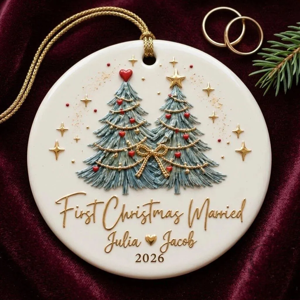 First Christmas Married Personalized Ornament with Custom Names and Year 13 First Christmas Married Personalized Ornament with Custom Names and Year