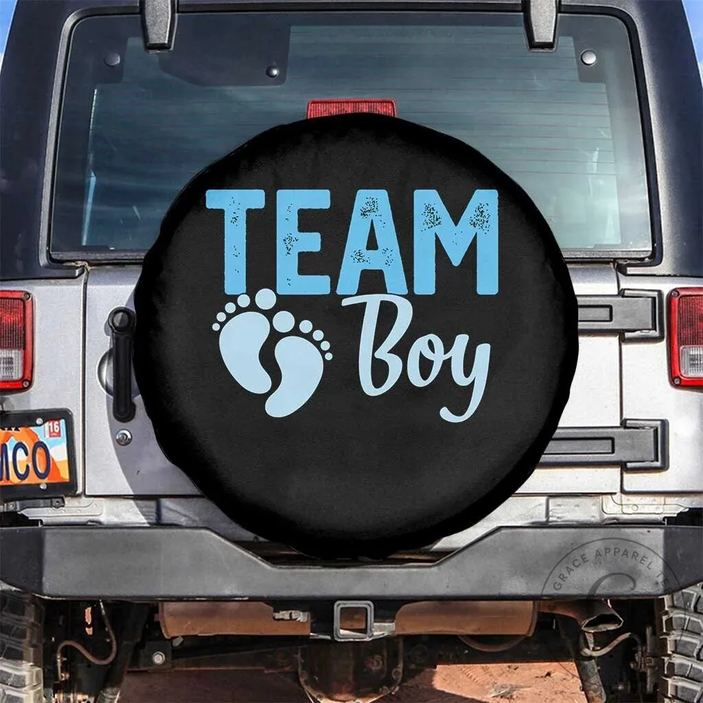 Team Boy Gender Reveal Party Baby Shower Announcement Spare Tire Cover