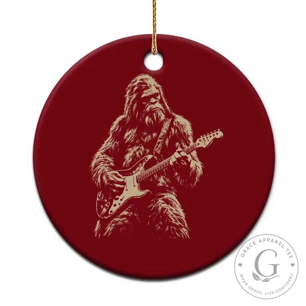 Bigfoot Playing Guitar Rock Music Sasquatch Lover Christmas Tree Ornament