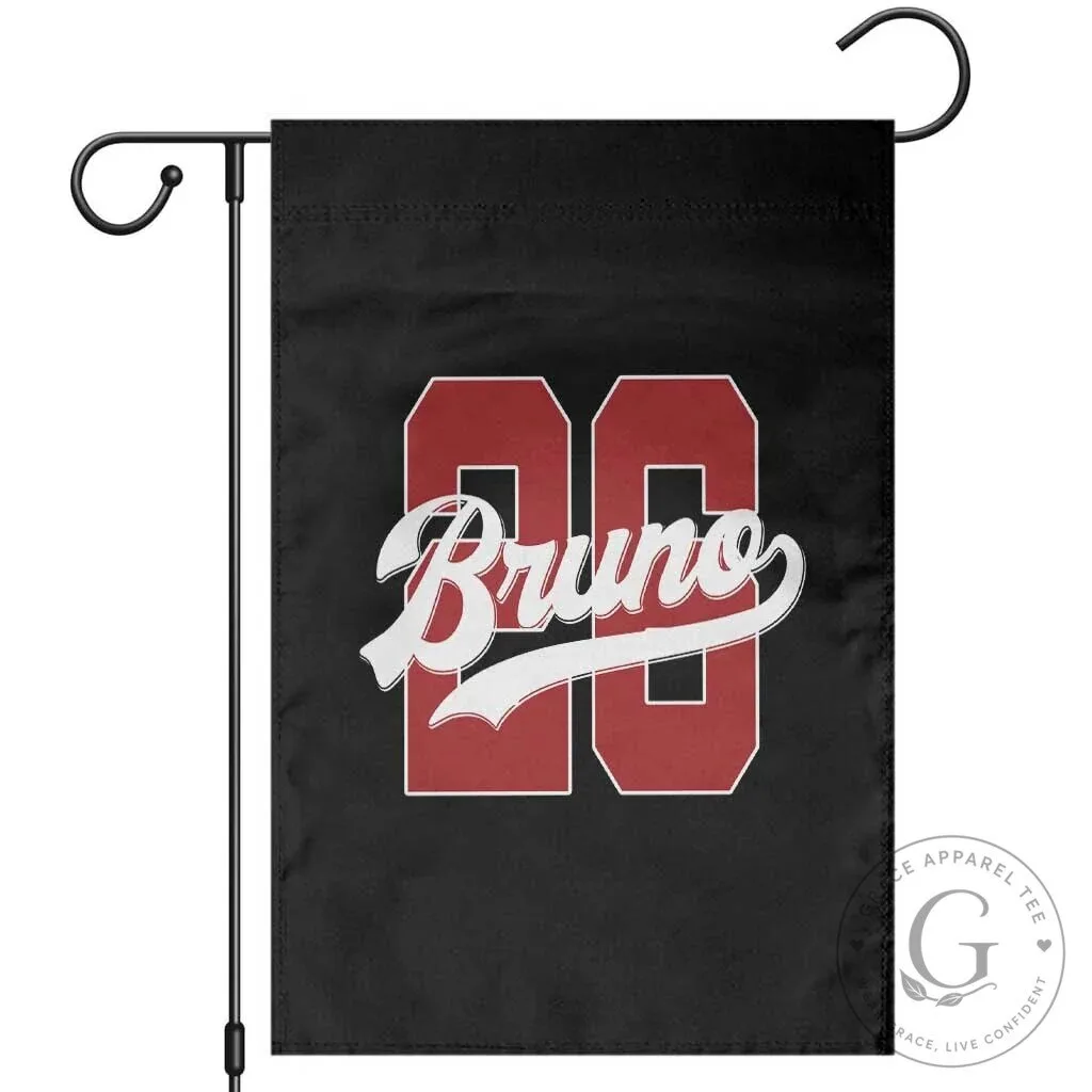 Bruno Baseball Script Vintage Athletic Varsity Number Graphic Garden Flag